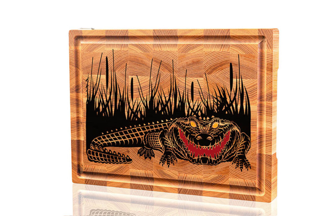 Bayou Majesty: Gator Wilderness Wood Inlay Cutting Board