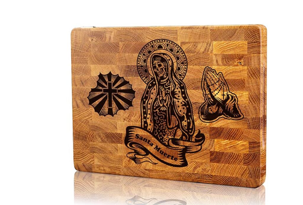 Divine Devotion: Santa Muerte Prayer Cutting Board Art