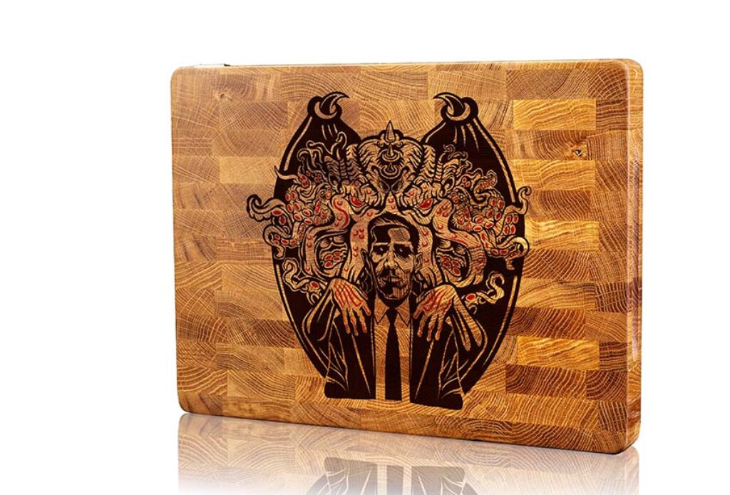 Eldritch Encounter: Lovecraft and Cthulhu Wood Inlay Art Cutting Board