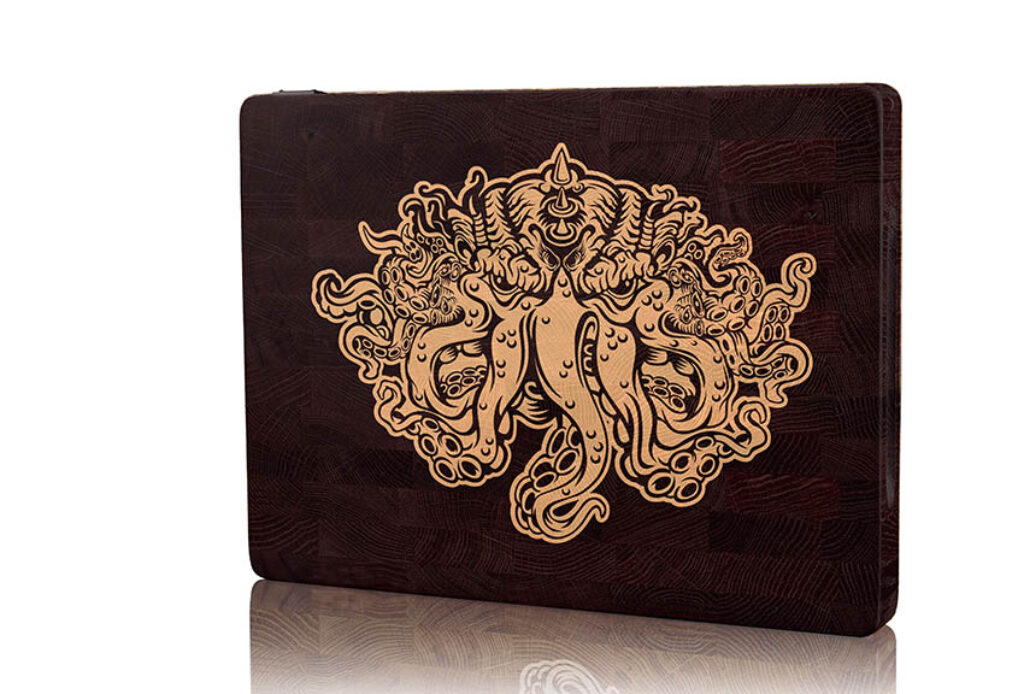 Mythical Depths: Kraken Tentacle-Inspired Wood Inlay Cutting Board