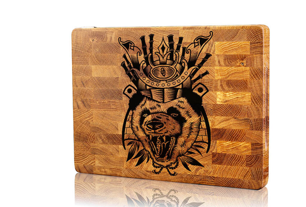 Panda Samurai Elegance: Wood Inlay Cutting Board
