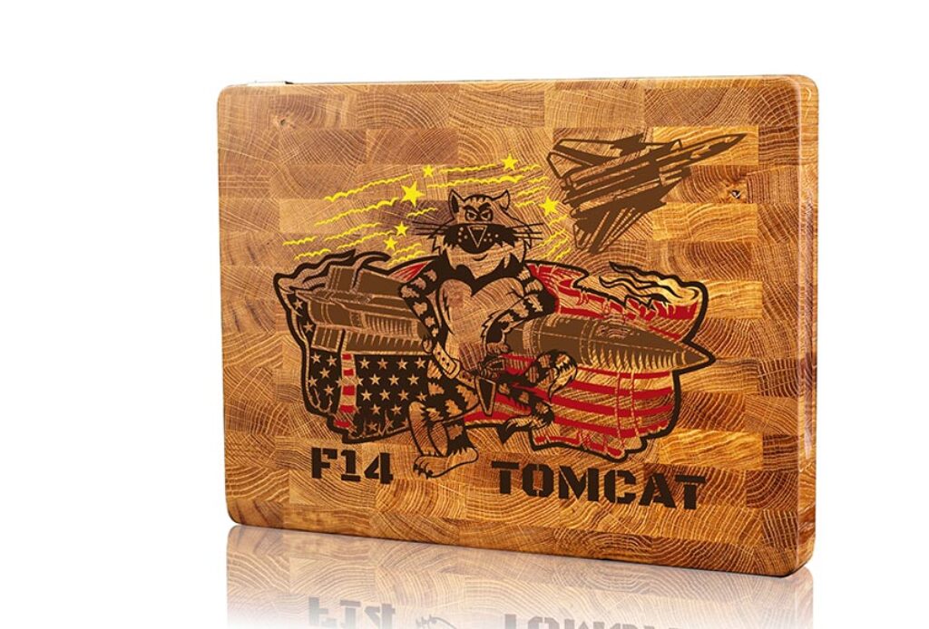 Sky Guardian: Tomcat F-14 and American Flag Carved Wood Inlay Cutting Board