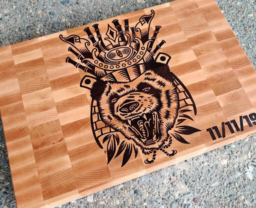 Panda Samurai Elegance: Wood Inlay Cutting Board