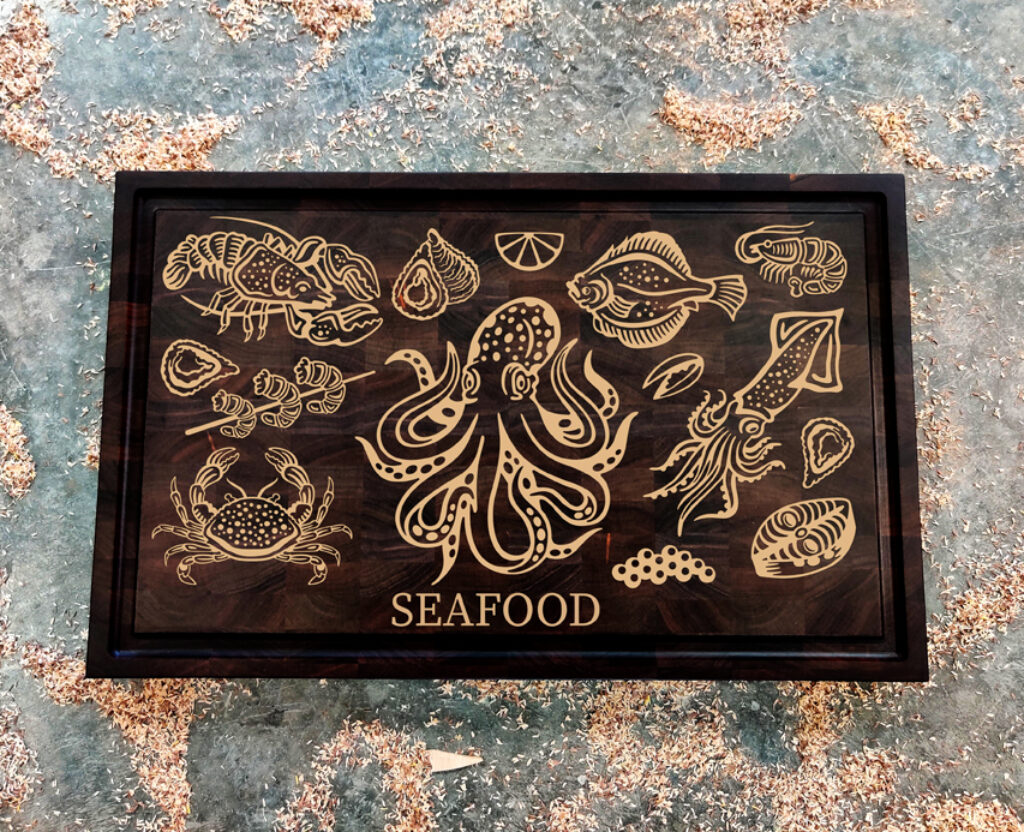 Oceanic Bounty: Seafood Medley Inlay Cutting Board