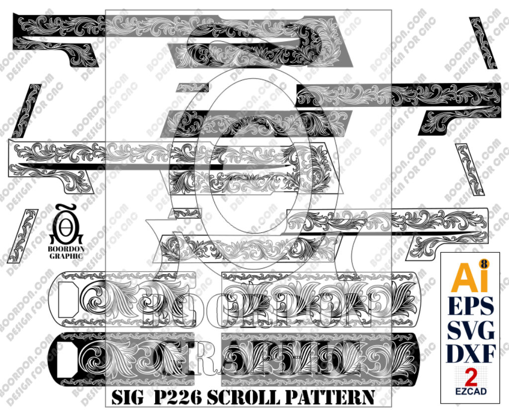 Scroll Floral Pattern Engraving Design for Sig P226