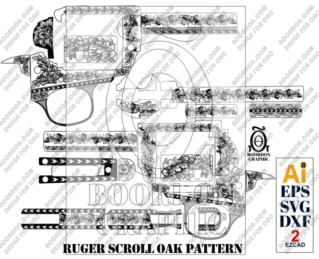 Scroll Oak Pattern Engraving Design for Ruger Revolver