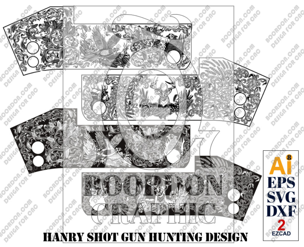 Corn and Pheasant with Wheat and Deer Engraving Design for Hunting Shotgun